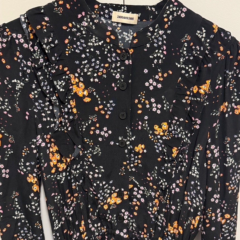 Zadig & Voltaire Taos Spark Floral Print Long Sleeve Mini Dress. Size XS. - Picture 3 of 9